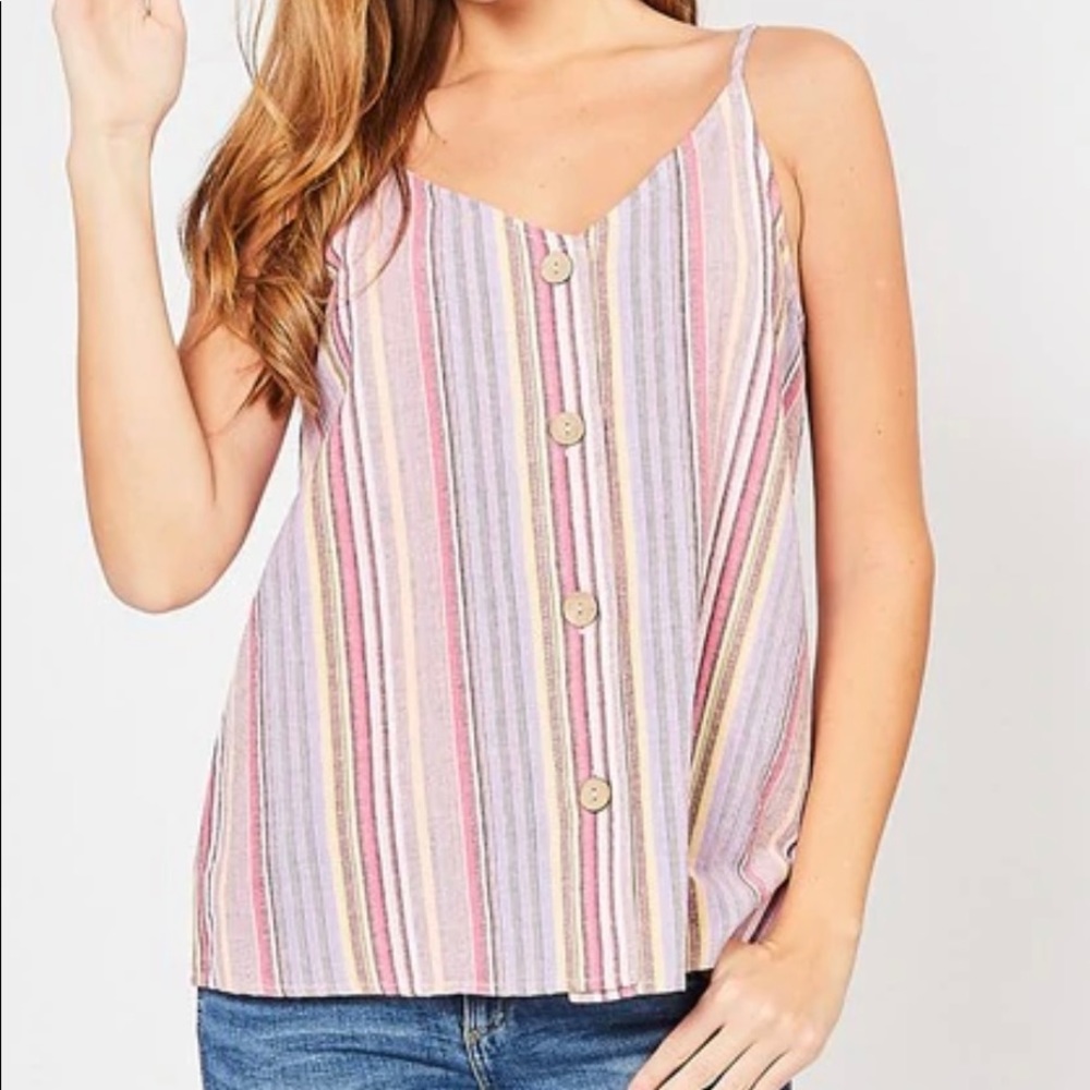 entro Pink Multi-Stripe Button Front Tank Top